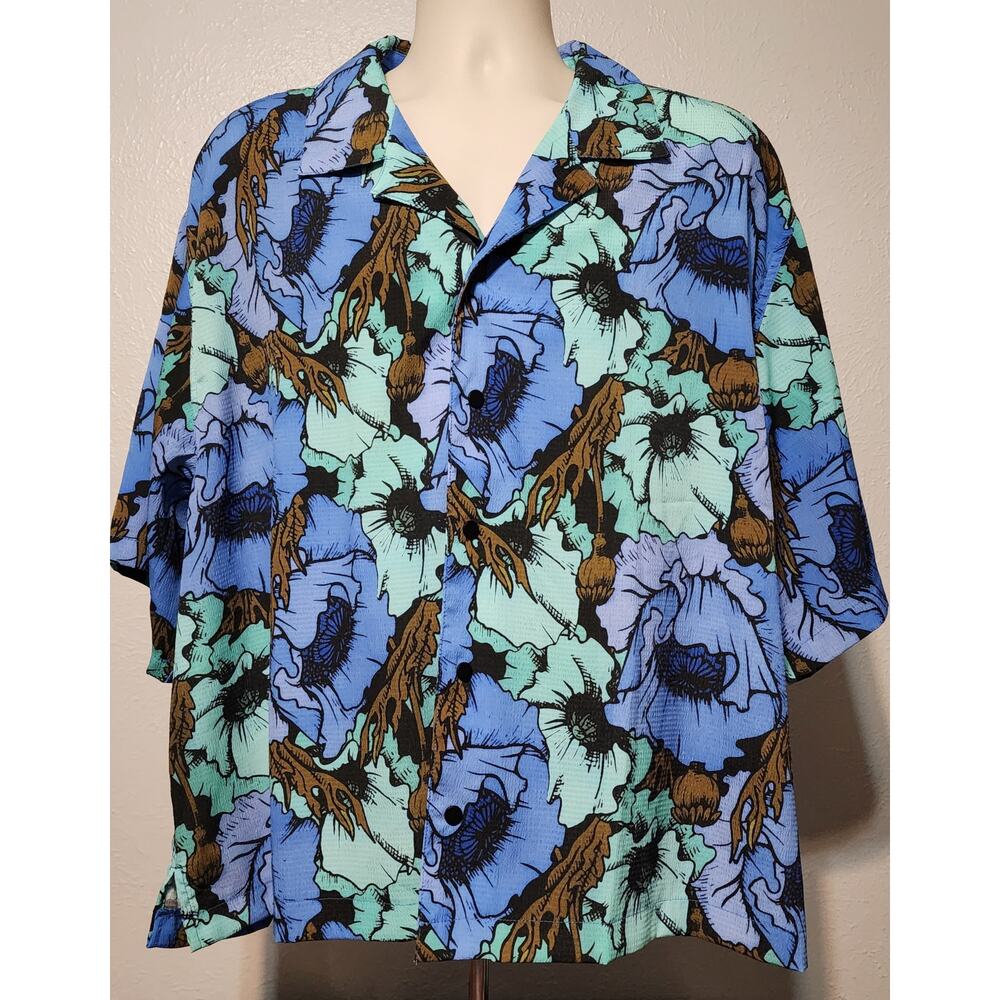 Nova Men 100% Polyester Floral Pattern Button-up Hawaiian Shirt Size XXL